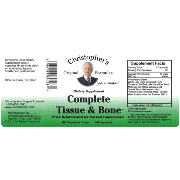Christopher's Original Formulas - Complete Tissue & Bone Capsule - 100 Vegetarian Capsules - Image 2