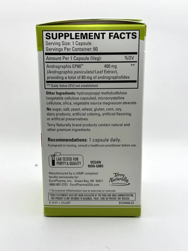 Europharma/Terry Naturally - Andrographis EP80™ Extra Strength 60 Capsules - Image 2