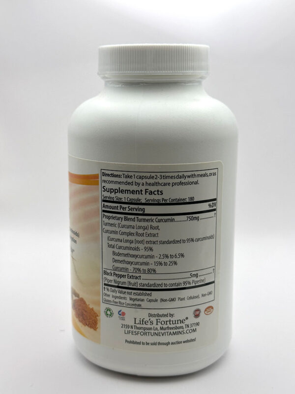 Life's Fortune - Turmeric Curcumin 750mg 180 Vegetarian Capsules - Image 2