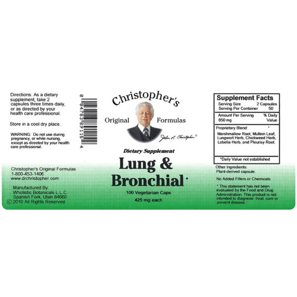 Christopher's Original Formulas - Lung & Bronchial Capsule - 100 Capsules - Image 2