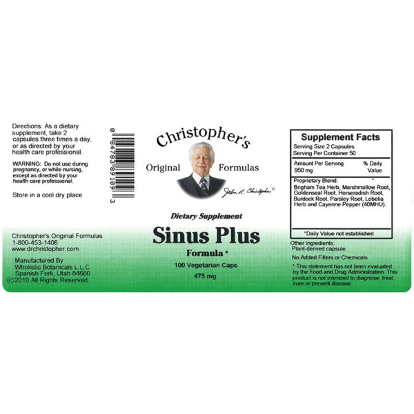 Christopher's Original Formulas - Sinus Plus - 100 Capsules - Image 2