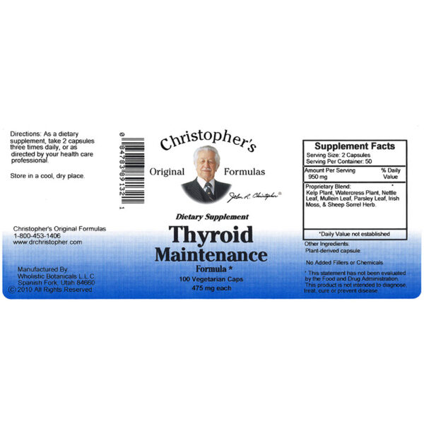 Christopher's Original Formulas - Thyroid Maintenance Capsule - 100 Capsules - Image 2