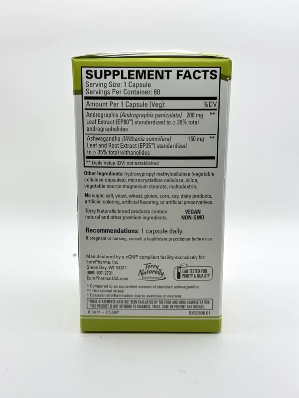 Europharma/Terry Naturally - Andrographis and Ashwagandha 60 Capsules - Image 2