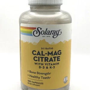 Solaray - Cal-Mag Citrate w/D3 & K2  2:1 ratio 180 VegCaps
