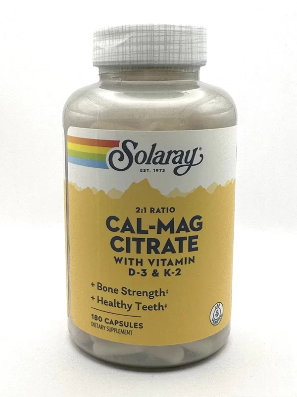 Solaray - Cal-Mag Citrate w/D3 & K2  2:1 ratio 180 VegCaps