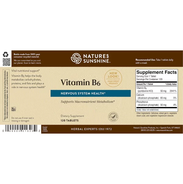 Nature's Sunshine - Vitamin B6 - 120 Tablets - Image 3