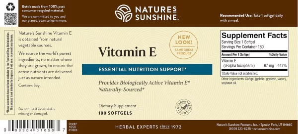 Nature's Sunshine - Vitamin E -100IU - 180 Softgels - Image 3